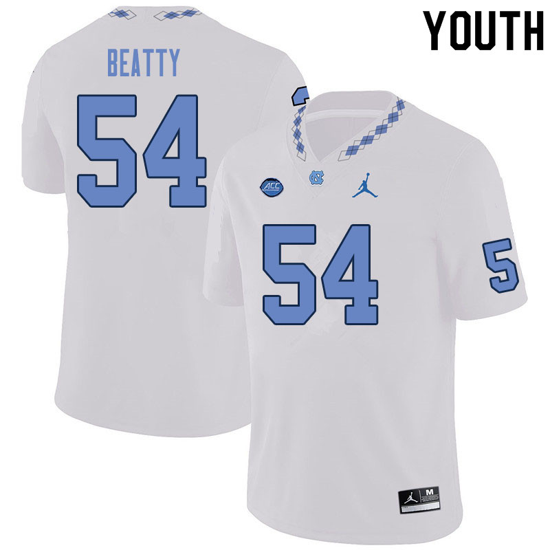 Youth #54 A.J. Beatty North Carolina Tar Heels College Football Jerseys Sale-White